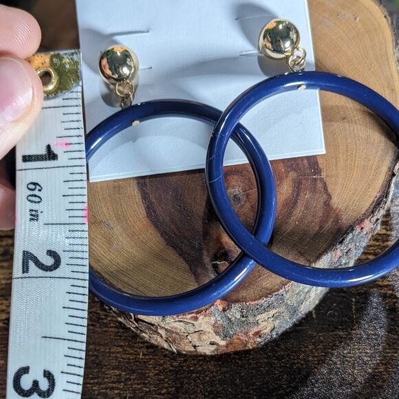 NWT Rebecca Minkoff Front Hoop Earrings Twilight Blue Gold Women's Size OS - Picture 4 of 5